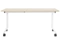 Miniatyrbilde 4 av 7: Sammenleggbart Skrivebord i Lyst Tre og Hvit Metallramme MFC Bordplate 160 x 60 cm Sammenleggbart Mobilt Bord med Hjul Moderne Design