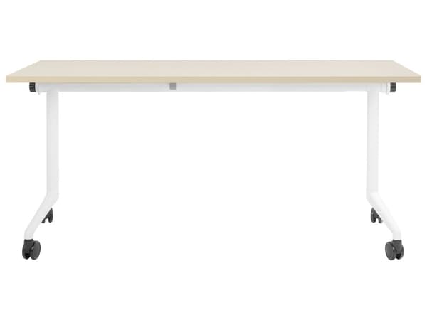Sammenleggbart Skrivebord i Lyst Tre og Hvit Metallramme MFC Bordplate 160 x 60 cm Sammenleggbart Mobilt Bord med Hjul Moderne Design