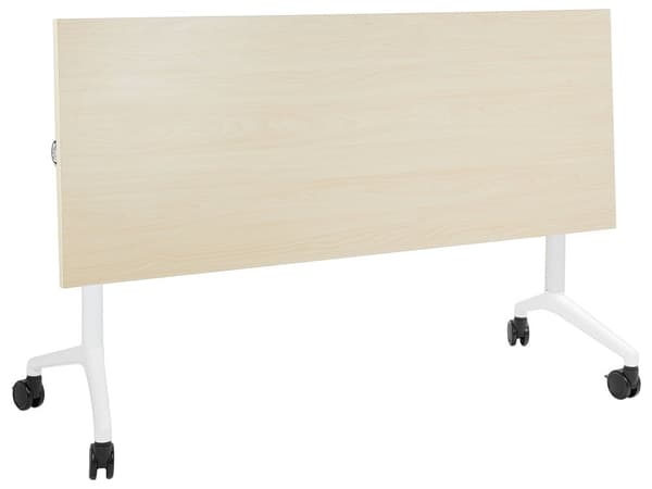 Sammenleggbart Skrivebord i Lyst Tre og Hvit Metallramme MFC Bordplate 160 x 60 cm Sammenleggbart Mobilt Bord med Hjul Moderne Design
