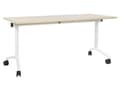Miniatyrbilde 1 av 7: Sammenleggbart Skrivebord i Lyst Tre og Hvit Metallramme MFC Bordplate 160 x 60 cm Sammenleggbart Mobilt Bord med Hjul Moderne Design