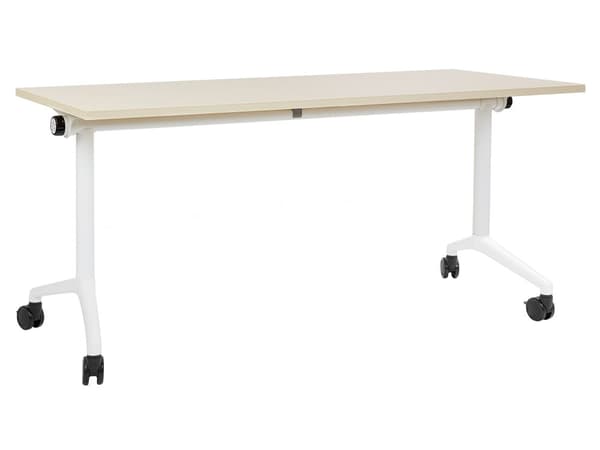 Sammenleggbart Skrivebord i Lyst Tre og Hvit Metallramme MFC Bordplate 160 x 60 cm Sammenleggbart Mobilt Bord med Hjul Moderne Design