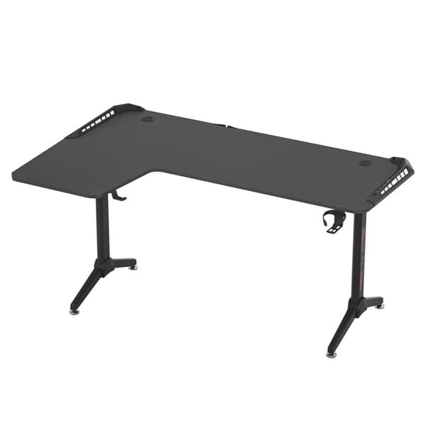 Hjørne Gaming Skrivebord, RGB LED-lys, L-formet med kopholdere og hovedtelefonholdere,Sort R formSort R form Black L shape