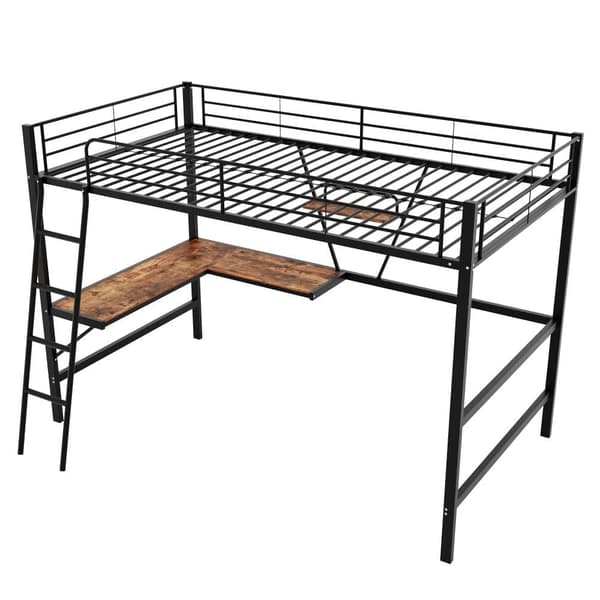Mezzanin jernseng - 90x200cm - med hjørneskrivebord og hylde - Sort