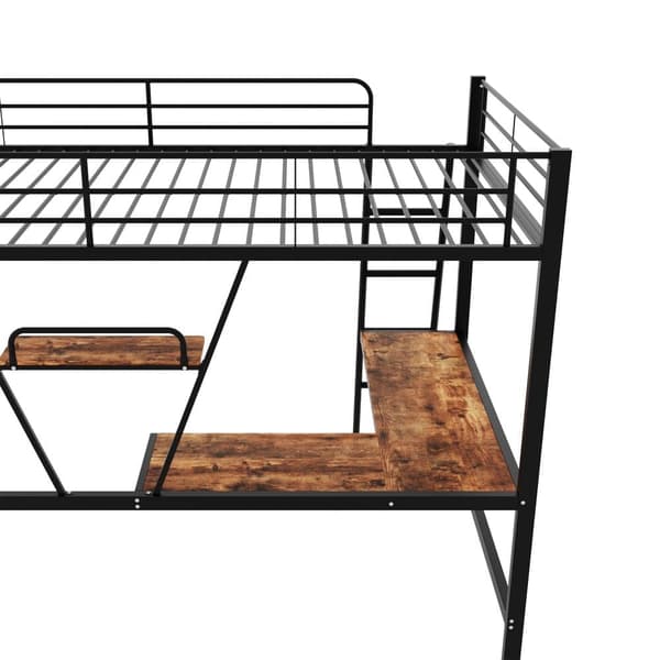 Mezzanin jernseng - 90x200cm - med hjørneskrivebord og hylde - Sort