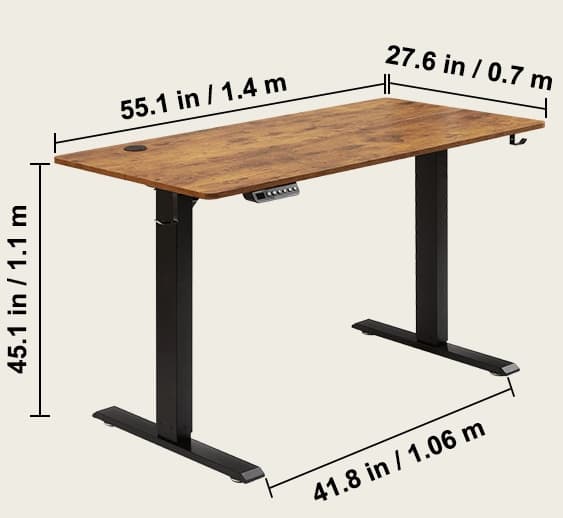 180 lbs lastkapacitet 55,1" x 27,6" elektriskt stående skrivbord med barnlåsskydd, 28,3" - 45,1" justerbar höjd, anti-kollisionsdesign