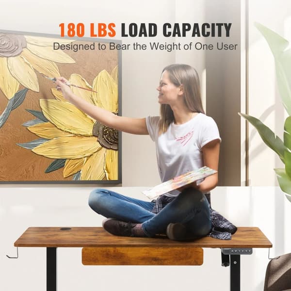 180 lbs lastkapacitet 47,2" x 23,6" elektrisk stående skrivbord med låda, barnlåsskydd, 28,3" - 45,1" justerbar höjd, anti-kollisionsdesign