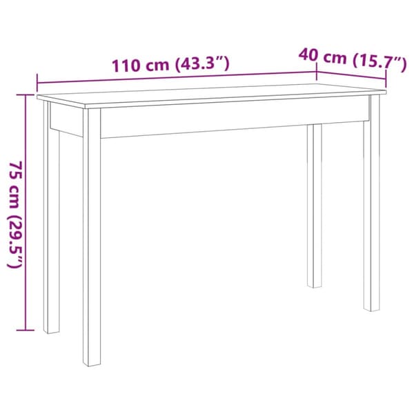 konsolbord 110x40x75 cm massivt fyrretræ gyldenbrun