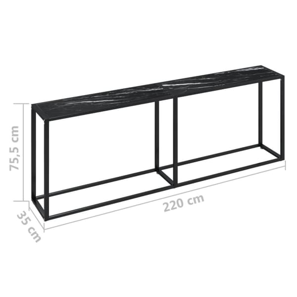 konsolbord 220x35x75,5 cm hærdet glas sort marmor