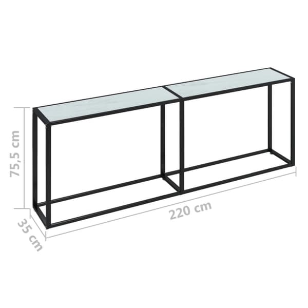 konsolbord 220x35x75,5 cm hærdet glas hvid marmor