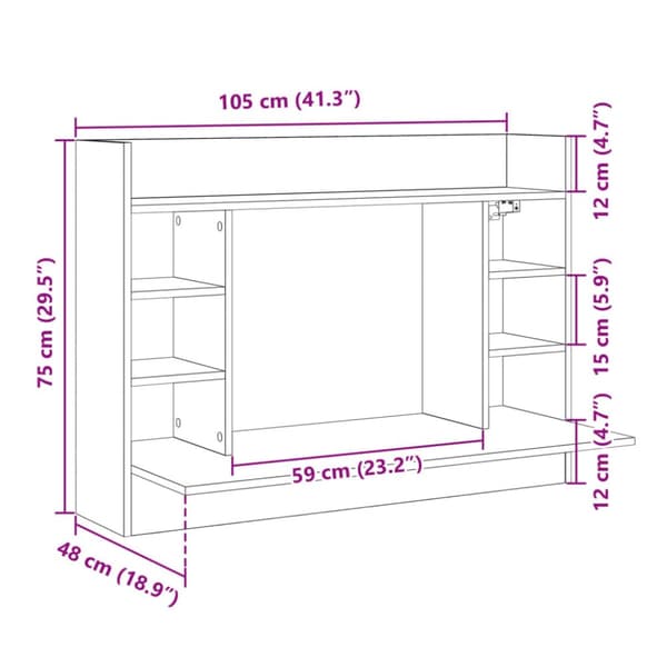 væghængt skrivebord 105x48x75 cm konstrueret træ grå sonoma-eg