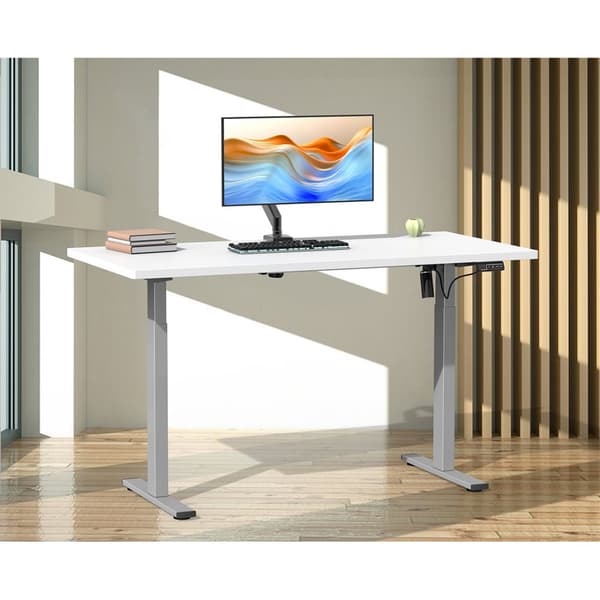 LonaE skrivebord elektrisk hev-senk-funksjon 110x50x71-120cm hvit, sølvfarget.