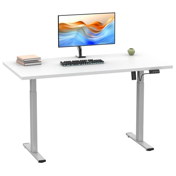 LonaE skrivebord elektrisk hev-senk-funksjon 110x50x71-120cm hvit, sølvfarget.