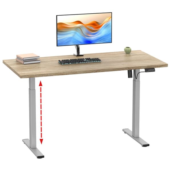 LonaE skrivebord elektrisk hev-senk-funksjon 110x50x71-120cm eik dekor, sølvfarget.