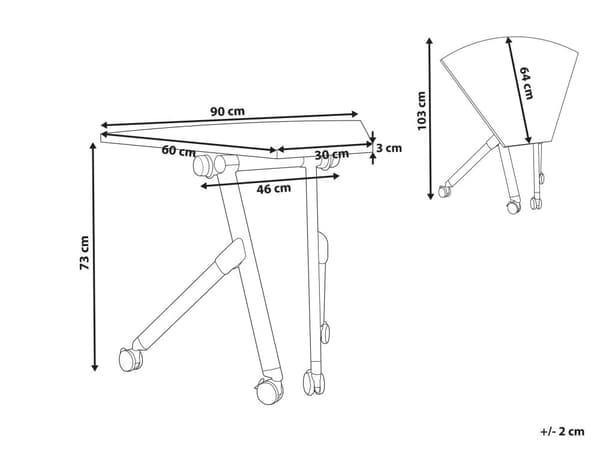 Sammenleggbart Kontorbord med Hvit Metallramme MFC-Bordplate 90 x 64 cm Sammenleggbart Flyttbart Bord med Hjul Moderne Design