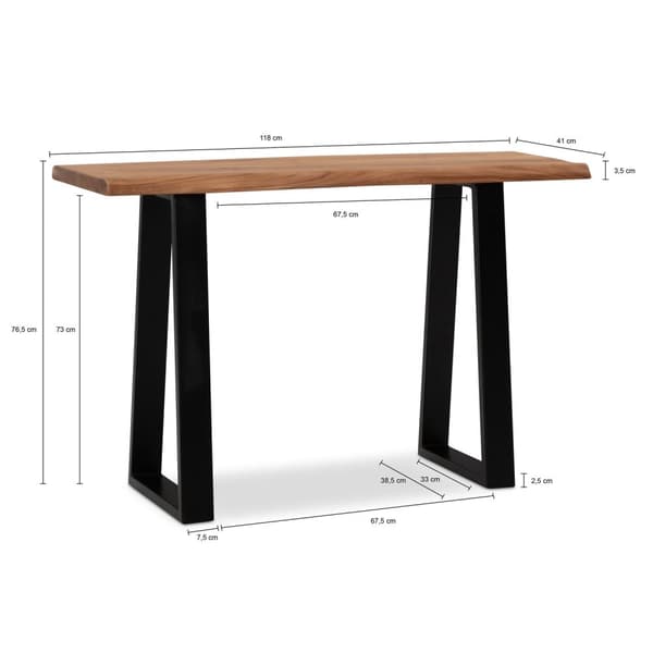 Rootz Modern Design -toimistopöytä - Massiivipuinen pöytä - Puun reuna - Puolisuunnikkaan muotoiset metallijalat - Käsintehty - Akaasiapuu - 118cm x 4