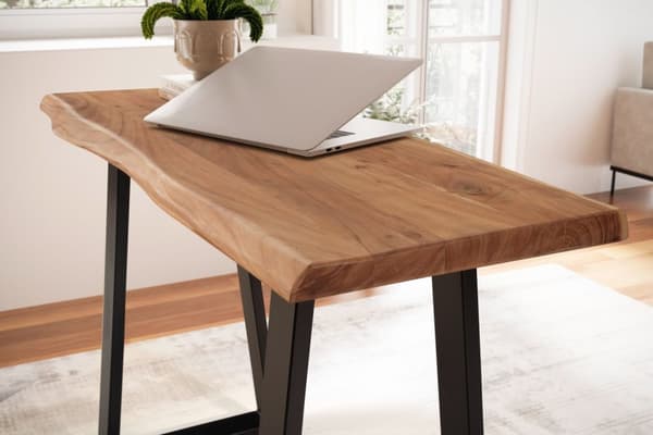 Rootz Modern Design -toimistopöytä - Massiivipuinen pöytä - Puun reuna - Puolisuunnikkaan muotoiset metallijalat - Käsintehty - Akaasiapuu - 118cm x 4