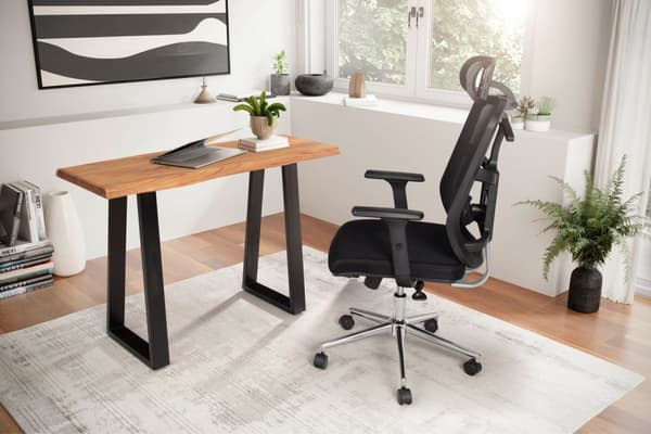 Rootz Modern Design -toimistopöytä - Massiivipuinen pöytä - Puun reuna - Puolisuunnikkaan muotoiset metallijalat - Käsintehty - Akaasiapuu - 118cm x 4