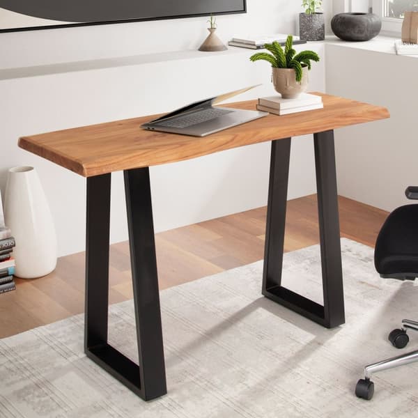 Rootz Modern Design Kontorbord - Bord i massivt træ - Trækant - Trapezformede metalben - Håndlavet - Akacietræ - 118 cm x 41 cm x 76,5 cm