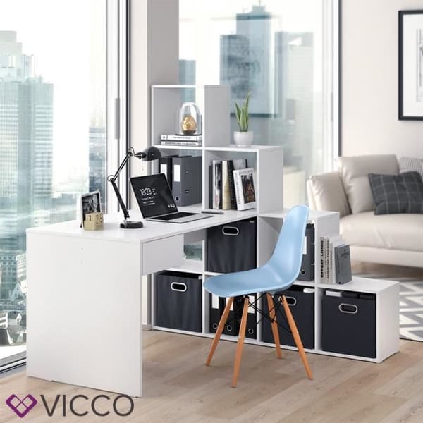 Vicco Sarah skrivbord, hörn skrivbord, dator skrivbord, trappstegshylla, rumsavdelare