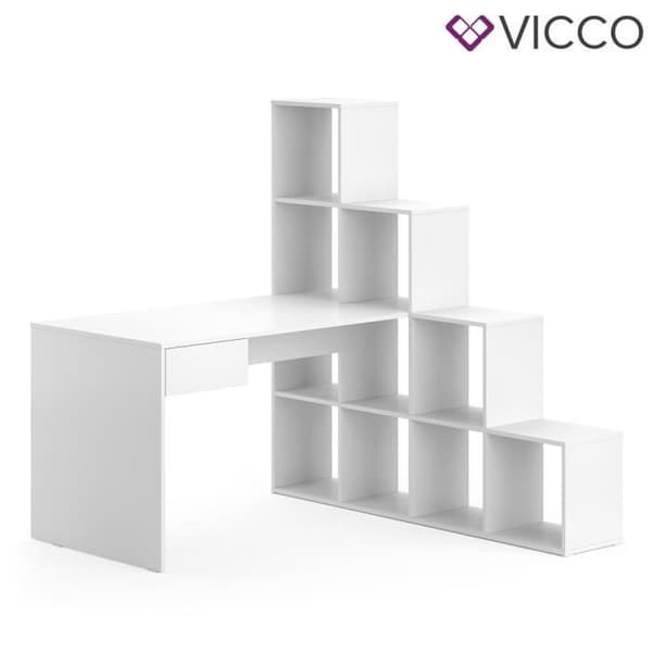 Vicco Sarah skrivbord, hörn skrivbord, dator skrivbord, trappstegshylla, rumsavdelare