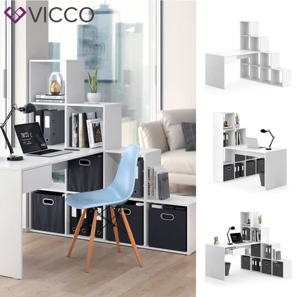 Vicco Sarah skrivbord, hörn skrivbord, dator skrivbord, trappstegshylla, rumsavdelare