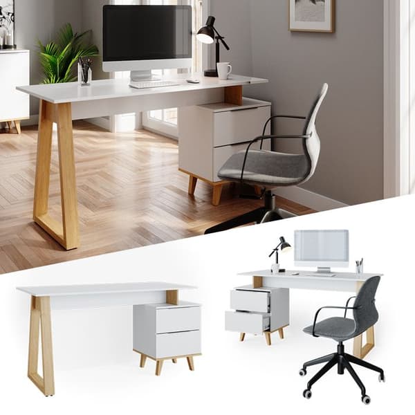 Vicco Nautica skrivbord, Vit, 138 x 60 cm med lådor L