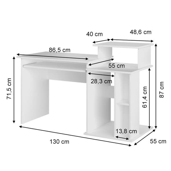 Vicco Jan skrivbord, Vit, 130 x 55 cm
