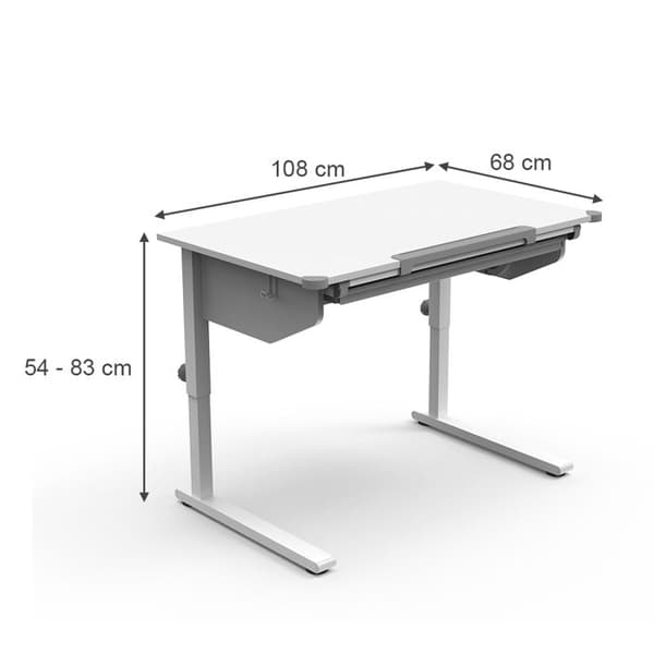 Arc skrivbord, 108 x 68 cm med glidande tangentbordshylla, Vit, Vicco