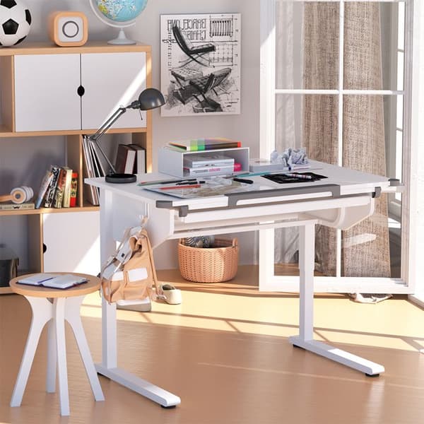 Arc skrivbord, 108 x 68 cm med glidande tangentbordshylla, Vit, Vicco