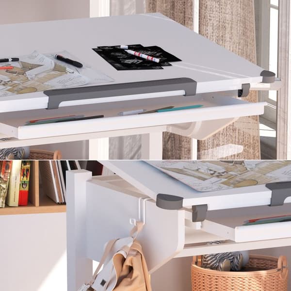 Arc skrivbord, 108 x 68 cm med glidande tangentbordshylla, Vit, Vicco