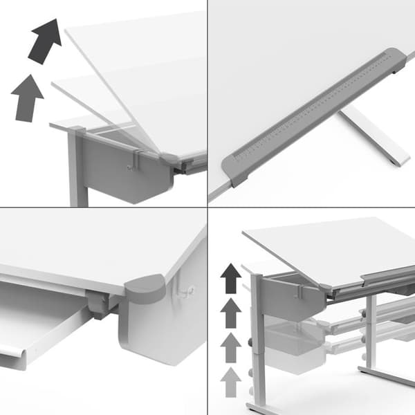 Arc skrivbord, 108 x 68 cm med glidande tangentbordshylla, Vit, Vicco