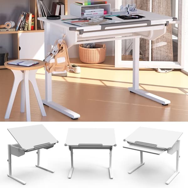 Arc skrivbord, 108 x 68 cm med glidande tangentbordshylla, Vit, Vicco
