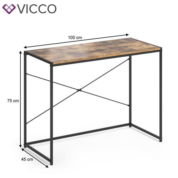 VICCO Loft skrivbord Fyrk skrivbord arbetsbord PC bord naturträ 100 x 45 cm