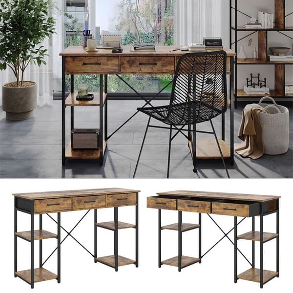 Chino skrivbord, 120 x 40 cm med 3 lådor, Rustik ek, Vicco