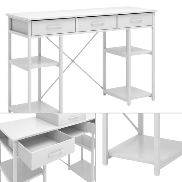 Chino skrivbord, 120 x 40 cm med 3 lådor, Vit, Vicco