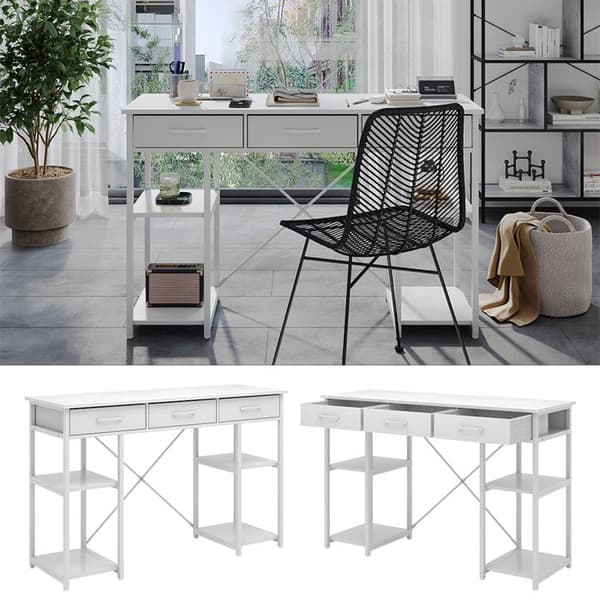 Chino skrivbord, 120 x 40 cm med 3 lådor, Vit, Vicco