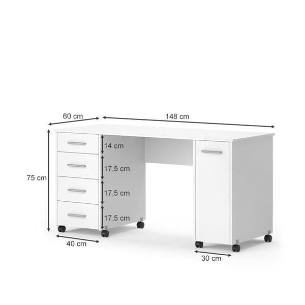 Vicco Verona skrivbord, Vit, 148 x 60 cm