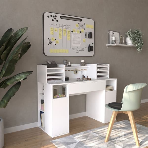 Vicco skrivbord, Vit, 126,8 x 50 cm XL med hyllplan