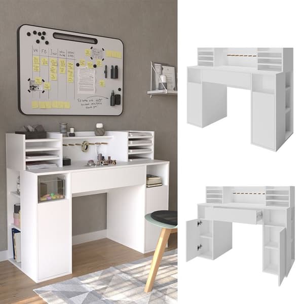 Vicco skrivbord, Vit, 126,8 x 50 cm XL med hyllplan