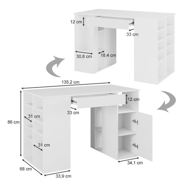 Vicco Victoria skrivbord, Vit, 135,2 x 68 cm