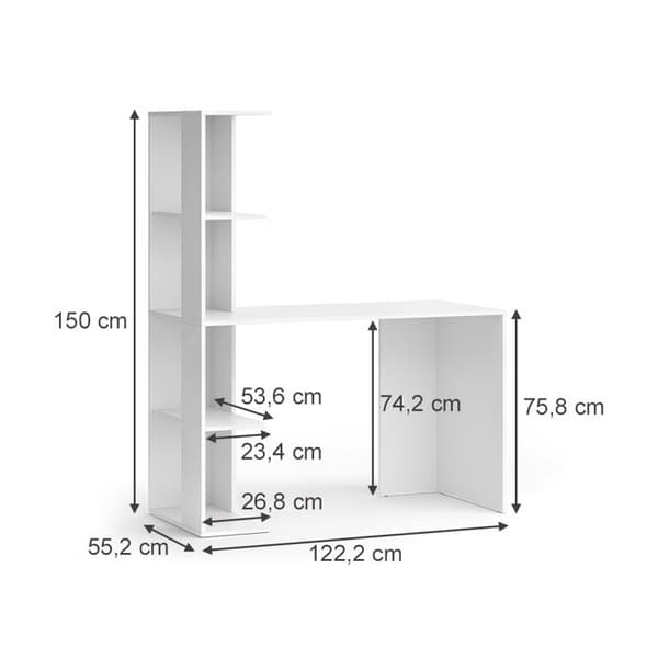 Tower Desk, 122,2 x 55,2 cm med 4 fack, Vit, Vicco