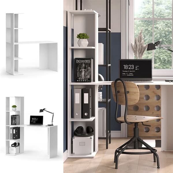 Tower Desk, 122,2 x 55,2 cm med 4 fack, Vit, Vicco