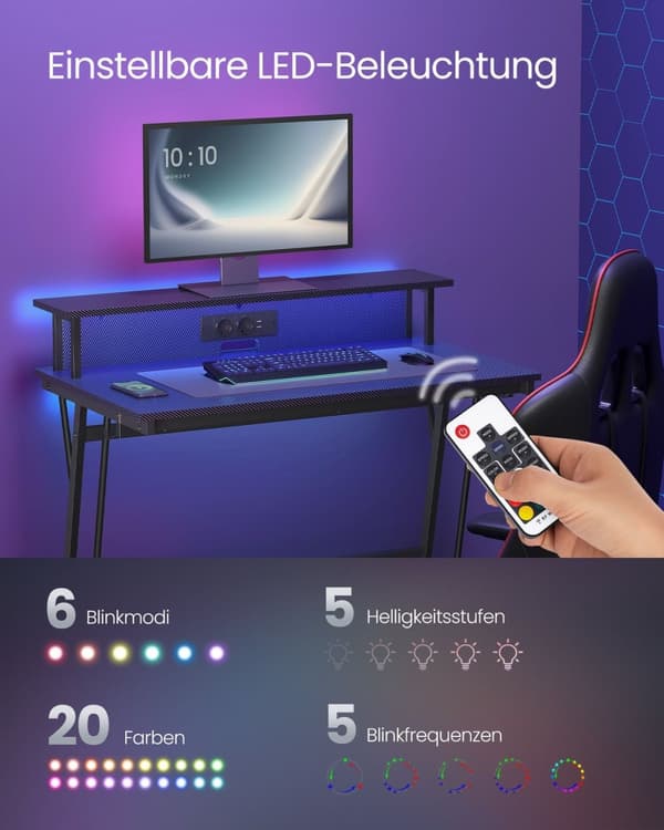 Rootz datorbord - Arbetsstation - Arbetsbord - Spånskiva och stål - 60 cm x 120 cm x 76 cm - Bildskärmsstativ - Ebenholtssvart - 19,6 kg - 100 kg Max