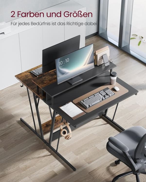 Rootz datorbord - Arbetsstation - Arbetsbord - Spånskiva och stål - 60 cm x 120 cm x 76 cm - Bildskärmsstativ - Ebenholtssvart - 19,6 kg - 100 kg Max