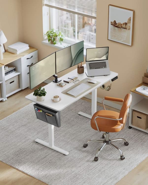 Rootz Electric Desk - Stående Skrivebord - Justerbar Højde Skrivebord - Spånplader og stål - 60cm x 140cm x (72-120cm) - Cloud White