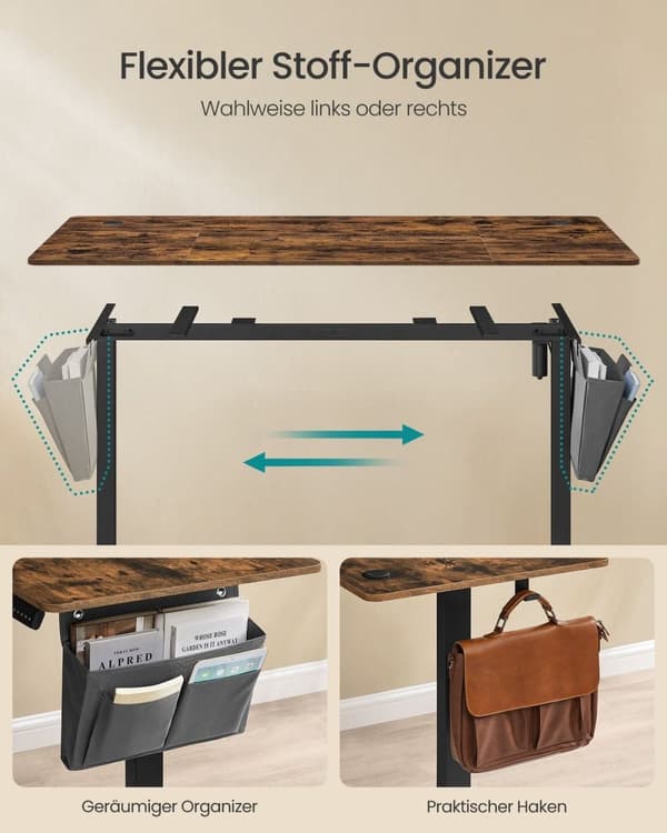 Rootz elektriskt stående skrivbord - Justerbart skrivbord - Sit Stand Skrivbord - Spånskiva - Stål - Oxfordduk - 60cm x 160cm x (72-120)cm