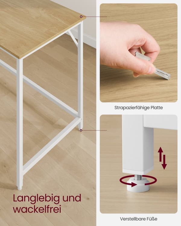 Rootz Study Desk - Kirjoituspöytä - Kotitoimiston työpöytä - Lastulevy ja teräs - 60cm x 120cm x 76cm - Luonnontammen väri - Pearl White