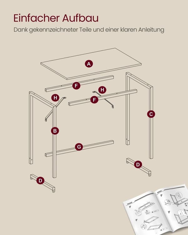 Rootz Study Desk - Kirjoituspöytä - Kotitoimiston työpöytä - Lastulevy ja teräs - 60cm x 120cm x 76cm - Luonnontammen väri - Pearl White