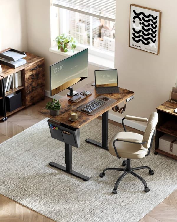 Rootz elektrisk stående skrivebord - Justerbart skrivebord - Sit-Stand skrivebord - Spånplade - Stål - Oxford klud - 60cm x 110cm x 120cm