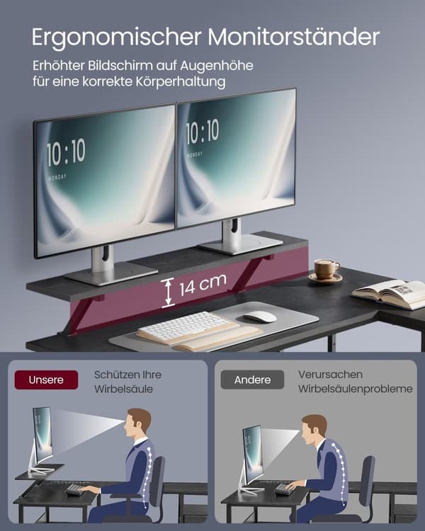 Rootz L Shape Skrivbord - Spelbord - Studiebord - Spånskiva och stål - Rymligt - 105cm x 135cm x 89,5cm